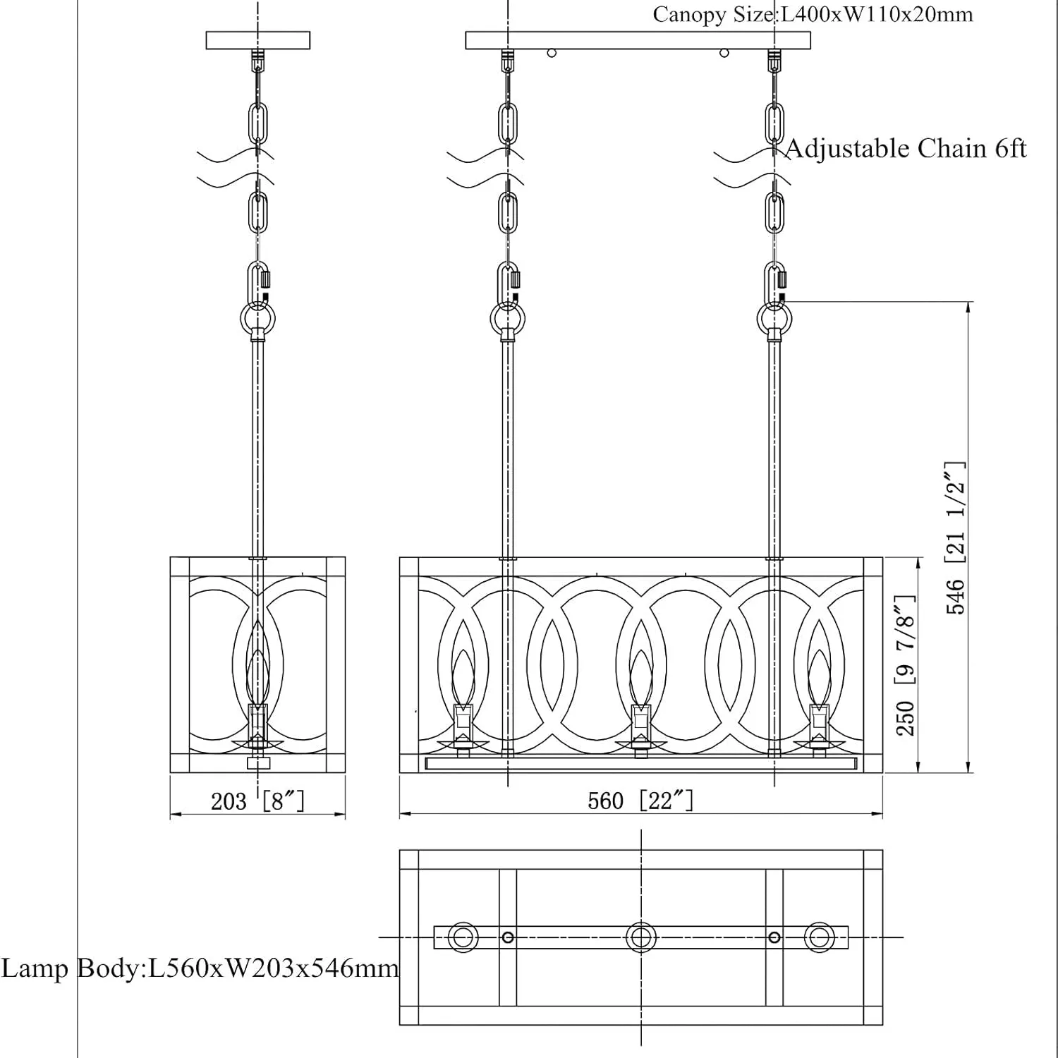 Farmhouse 3-Light Rectangle Wood Chandelier Dining Room Wooden Chandeliers Kitchen Island Ceiling Pendant Light Fixtures Hanging Lighting for Living Room, Bedroom, Entryway