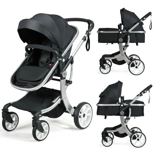 Folding Aluminum Infant Reversible Stroller with Diaper Bag-Black