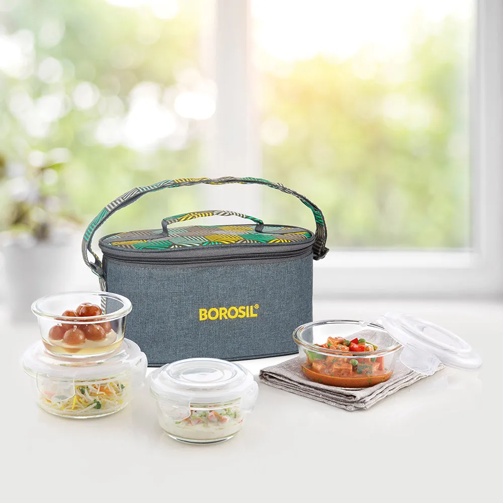 Foodluck Olive Glass Lunch Box, Round x 4