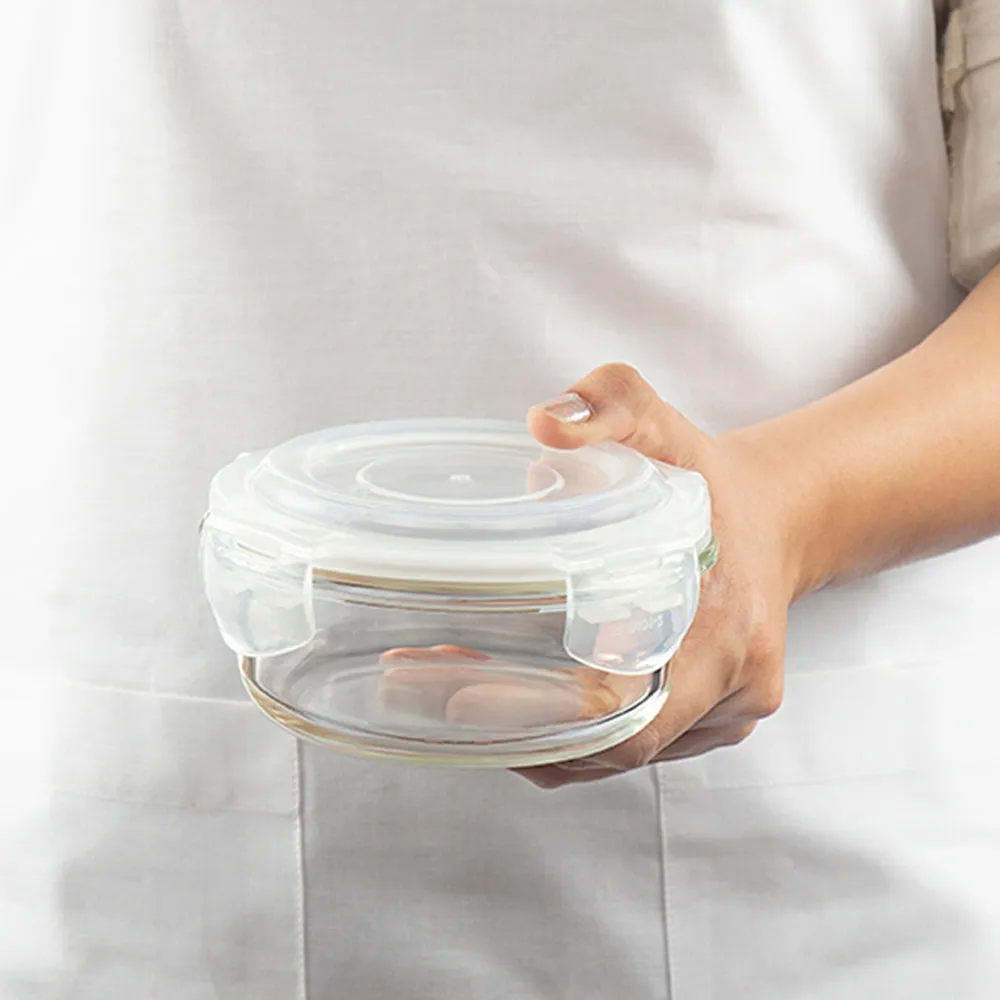 Foodluck Olive Glass Lunch Box, Round x 4