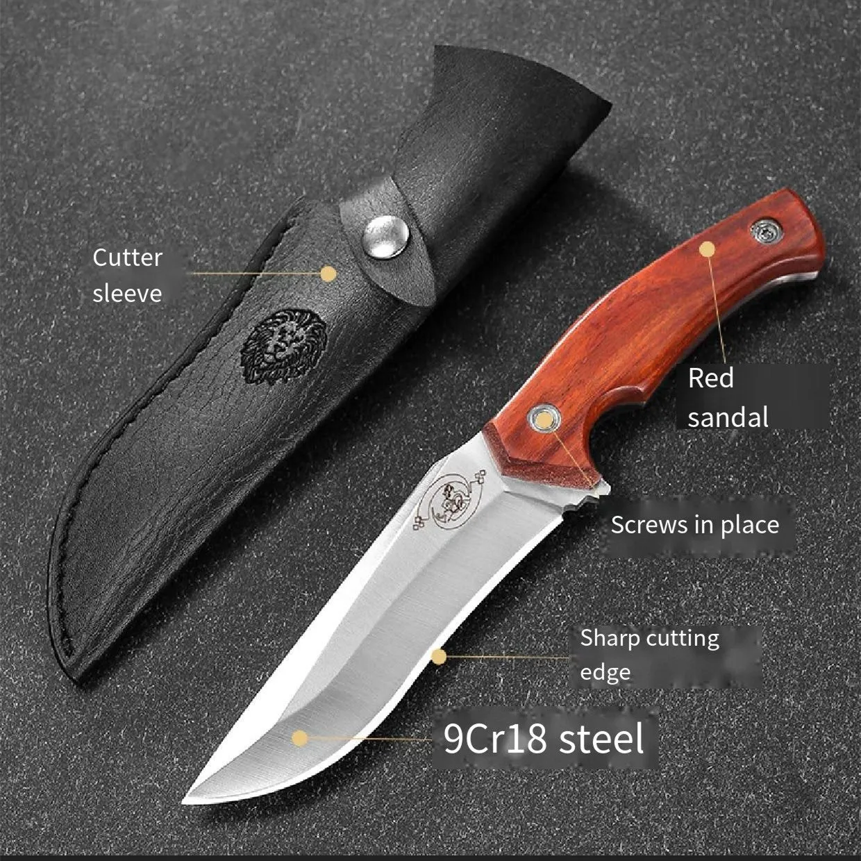 Full Tang Bushcraft Knife, 9Cr18MoV Fixed Blade Carbon Steel Knives with Leather Sheath, Survival  Knife -Camping Knives -Outdoor Knife -Utility Knife