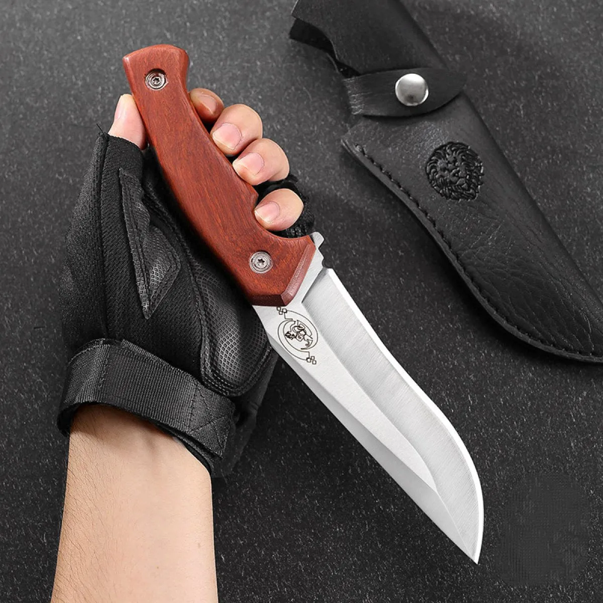 Full Tang Bushcraft Knife, 9Cr18MoV Fixed Blade Carbon Steel Knives with Leather Sheath, Survival  Knife -Camping Knives -Outdoor Knife -Utility Knife