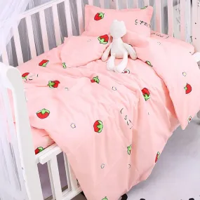 Fun Strawberry-Print Cotton 3PC Baby's Crib Sets