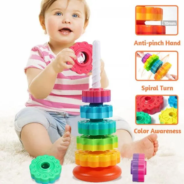 Giggly Groves Montessori-Inspired Rainbow Rotating Tower - Eco-Friendly, Safe Stacking Puzzle Toy for Children