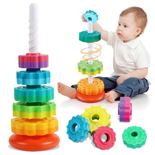 Giggly Groves Montessori-Inspired Rainbow Rotating Tower - Eco-Friendly, Safe Stacking Puzzle Toy for Children