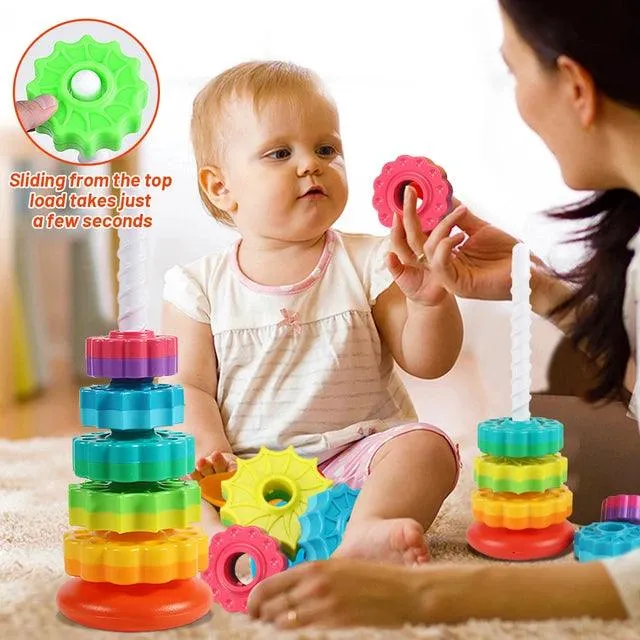 Giggly Groves Montessori-Inspired Rainbow Rotating Tower - Eco-Friendly, Safe Stacking Puzzle Toy for Children