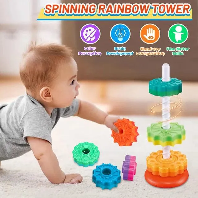 Giggly Groves Montessori-Inspired Rainbow Rotating Tower - Eco-Friendly, Safe Stacking Puzzle Toy for Children