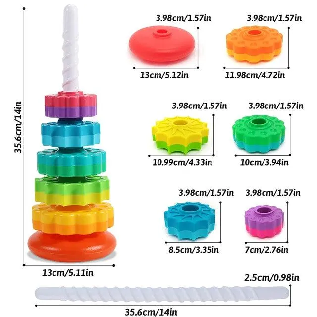 Giggly Groves Montessori-Inspired Rainbow Rotating Tower - Eco-Friendly, Safe Stacking Puzzle Toy for Children