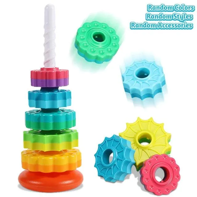 Giggly Groves Montessori-Inspired Rainbow Rotating Tower - Eco-Friendly, Safe Stacking Puzzle Toy for Children