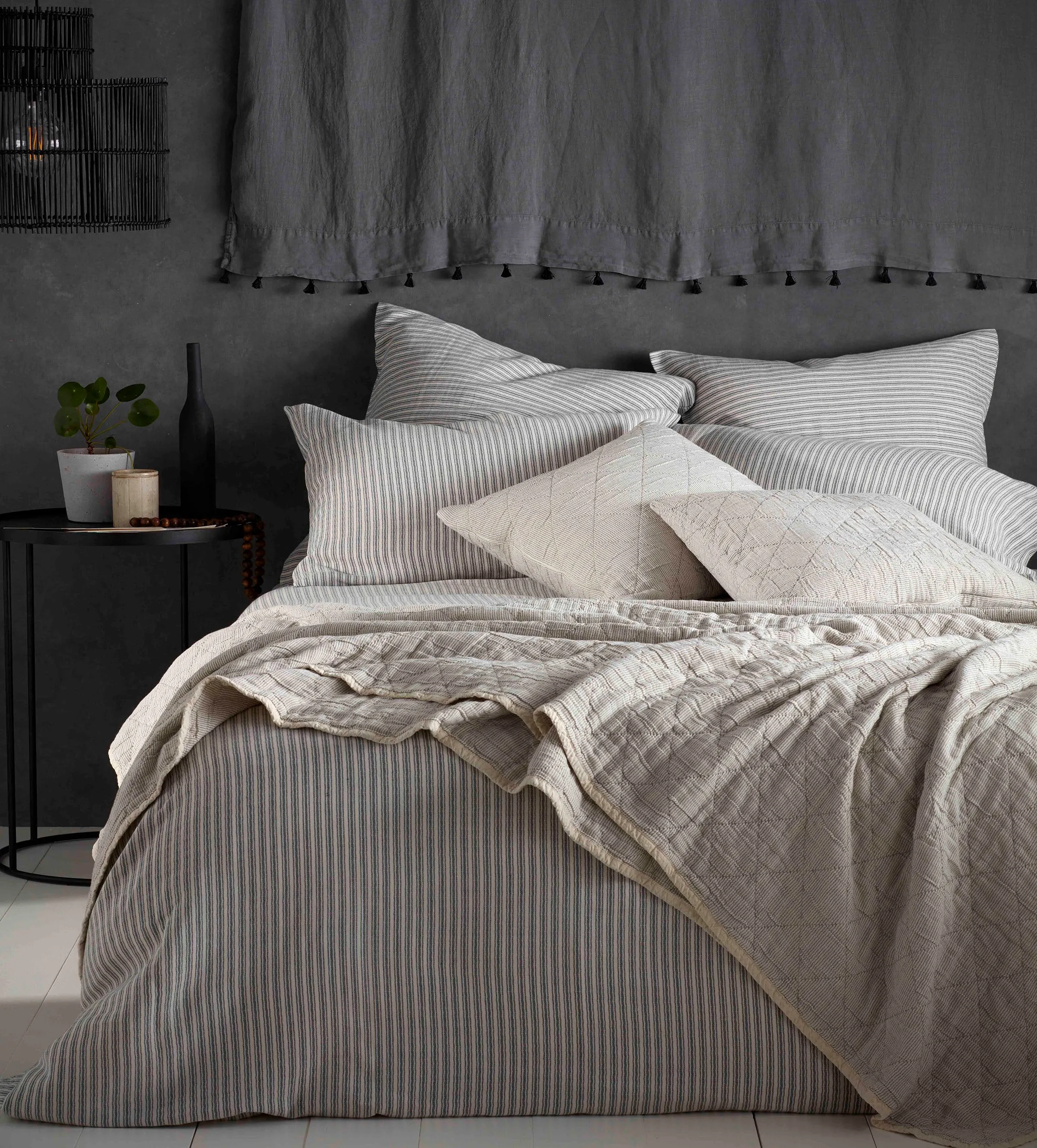 Grey Ticking Stripe Cotton Linen Duvet Cover