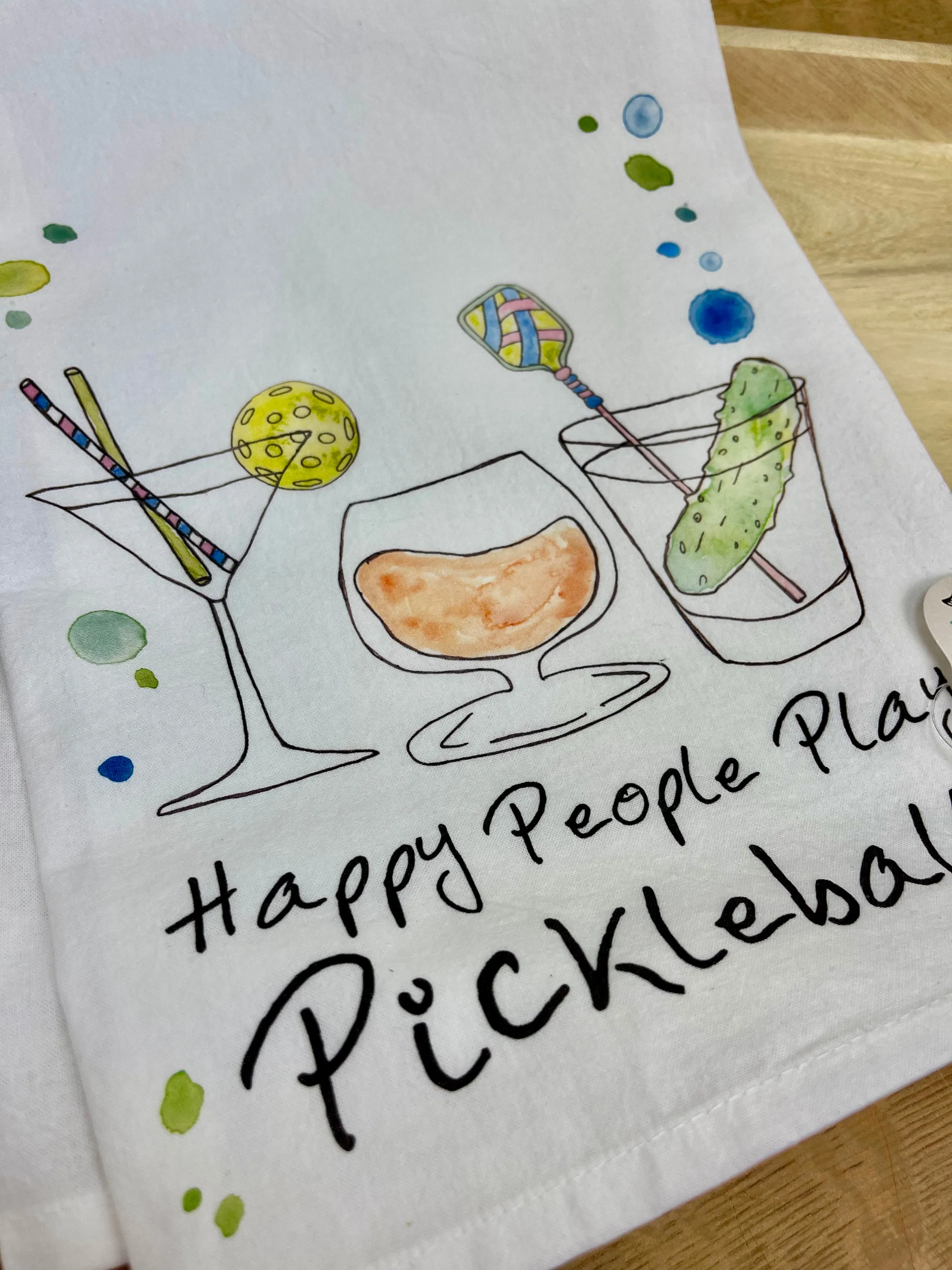 Happy People Pickleball Cocktail Kitchen Towel