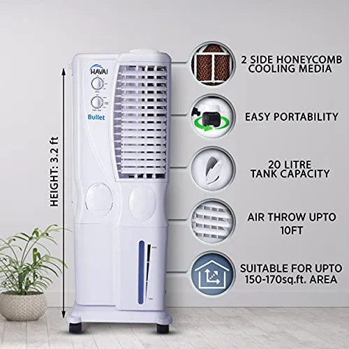 HAVAI Bullet Tower Air Cooler - 20 Liter, White