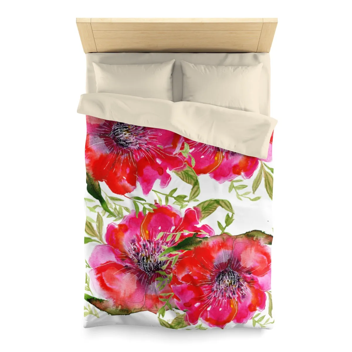 Hot Red Hibiscus Flower Floral Print Soft Polyester Microfiber Duvet Cover - Made in USA