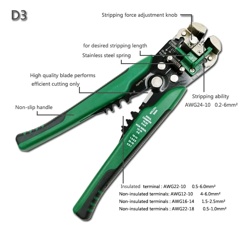 HS-D1 Crimper Cable Cutter Automatic Wire Stripper Multifunctional Stripping Tools Crimping Pliers Terminal 0.2-6.0mm2 tool