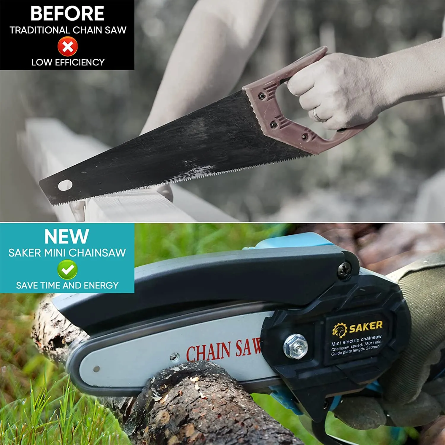 ITEM# 0154   Mini Chainsaw, Portable Electric Best Chainsaw Cordless, Small Handheld Chain Saw Pruning Shears Chainsaw for Tree Branches, Courtyard and Garden(SAKER MINI CHAINSAW   BATTERIES) Watch Video)