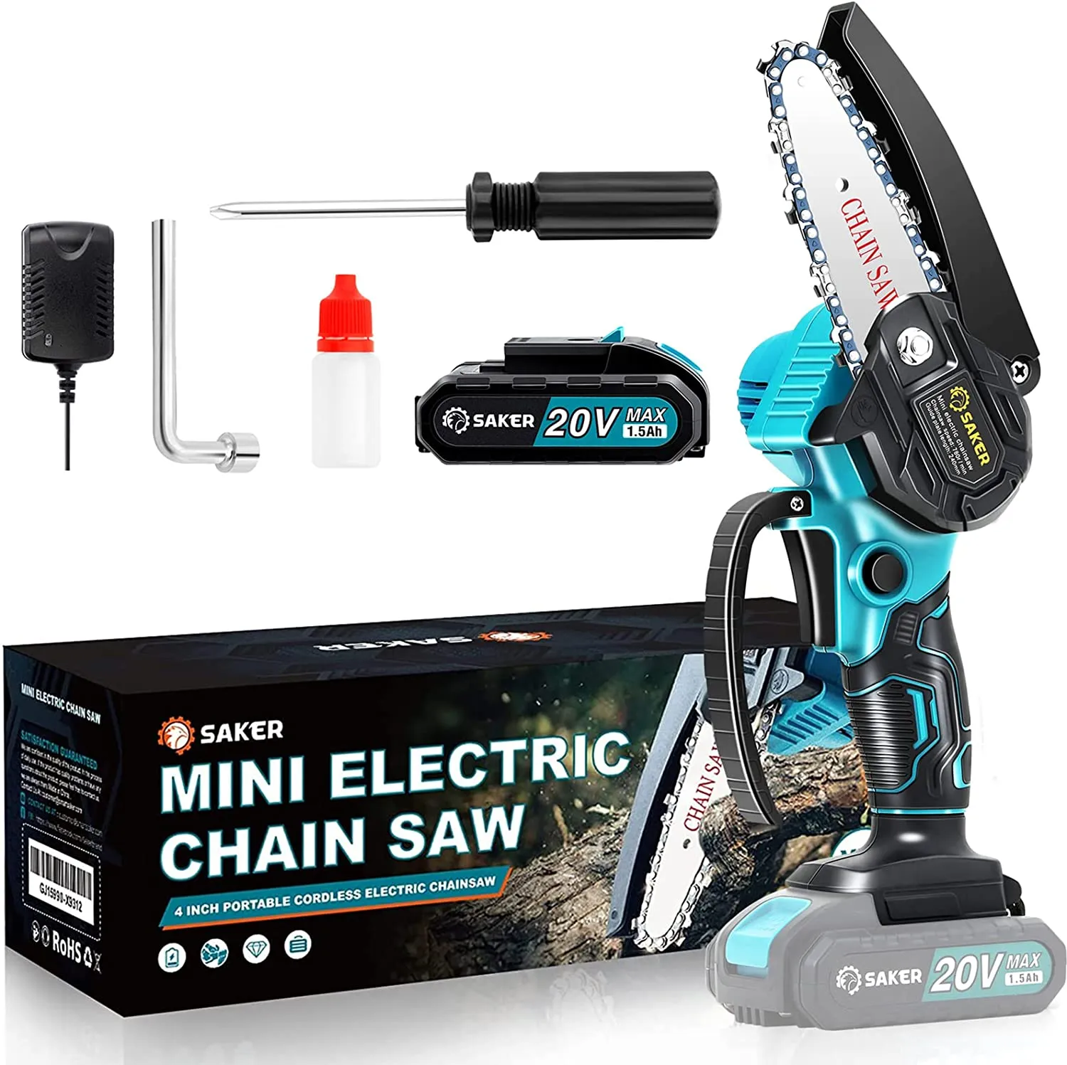 ITEM# 0154   Mini Chainsaw, Portable Electric Best Chainsaw Cordless, Small Handheld Chain Saw Pruning Shears Chainsaw for Tree Branches, Courtyard and Garden(SAKER MINI CHAINSAW   BATTERIES) Watch Video)