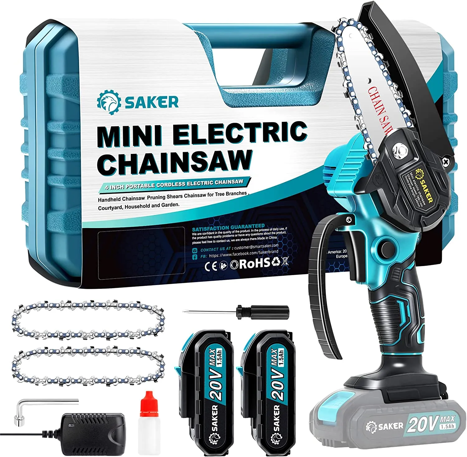 ITEM# 0154   Mini Chainsaw, Portable Electric Best Chainsaw Cordless, Small Handheld Chain Saw Pruning Shears Chainsaw for Tree Branches, Courtyard and Garden(SAKER MINI CHAINSAW   BATTERIES) Watch Video)