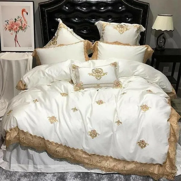 Karlena Oriental Egyptian Cotton Embroidery Luxury Royal Duvet Cover Set