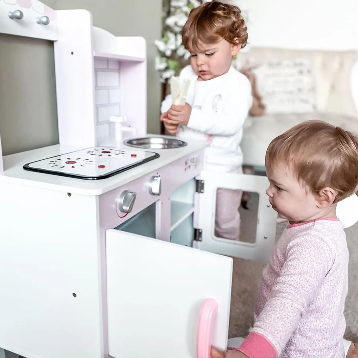 Kids Pretend Kitchen Playset w/ Cooking Toy Accessories - Pink