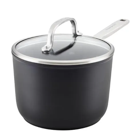 KitchenAid Hard-Anodized Induction Nonstick Saucepan with Lid, 2-Quart, Matte Black