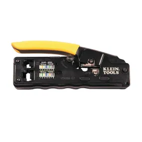 Klein Tools VDV226-107 Compact Ratcheting Modular Data Cable Crimper / Wire Stripper / Wire Cutter, CAT6, CAT5, CAT3, Flat-Satin Voice Cable