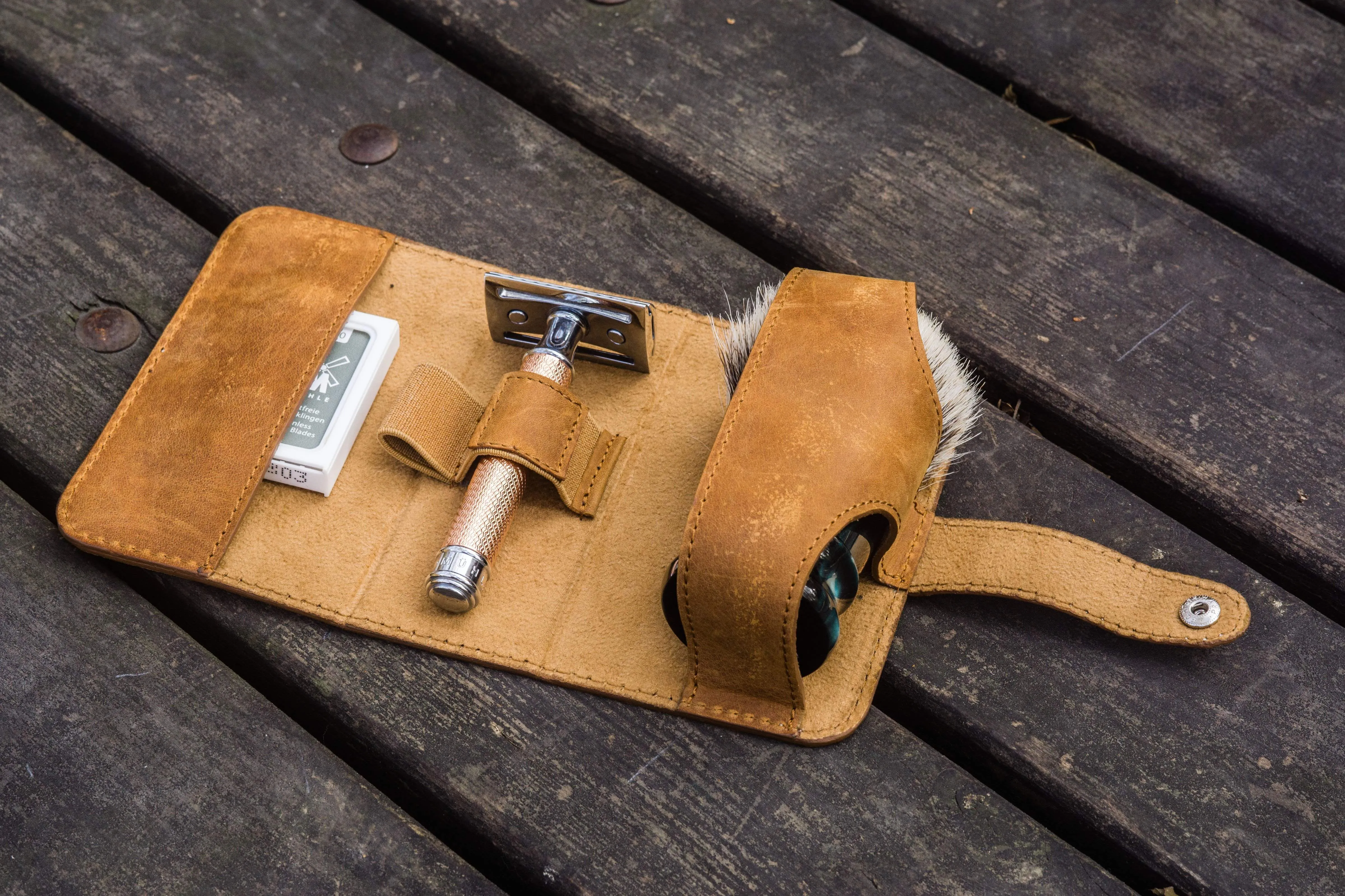 Leather Shaving Travel Kit - Crazy Horse Brown