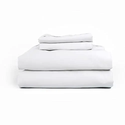 Leesa Sheet Set, 100% Cotton Cooling Sateen with High Thread Count, Twin Size, White/ 30-Night Trial