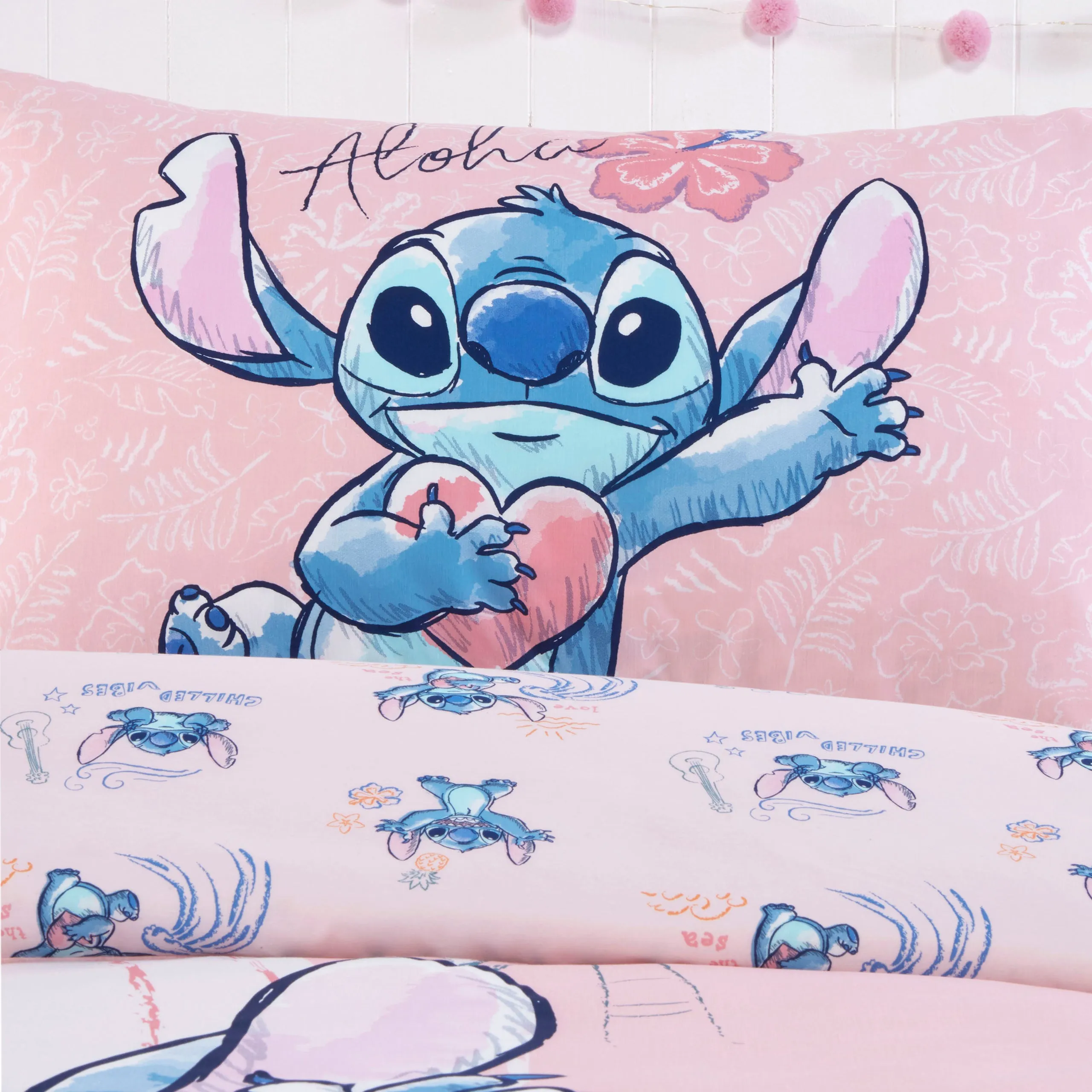 Lilo and Stitch Pink Single Duvet Cover and Pillowcase Set