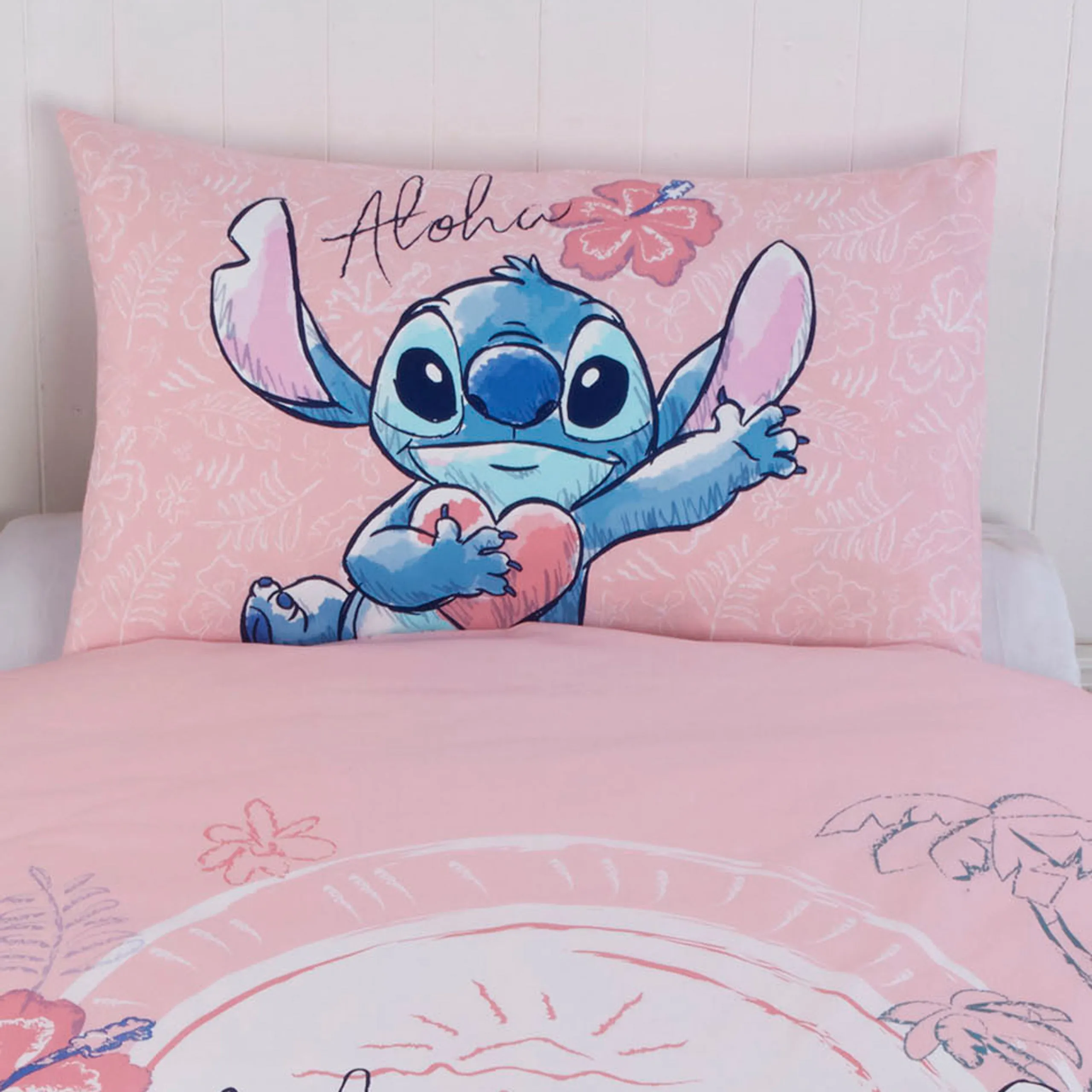 Lilo and Stitch Pink Single Duvet Cover and Pillowcase Set