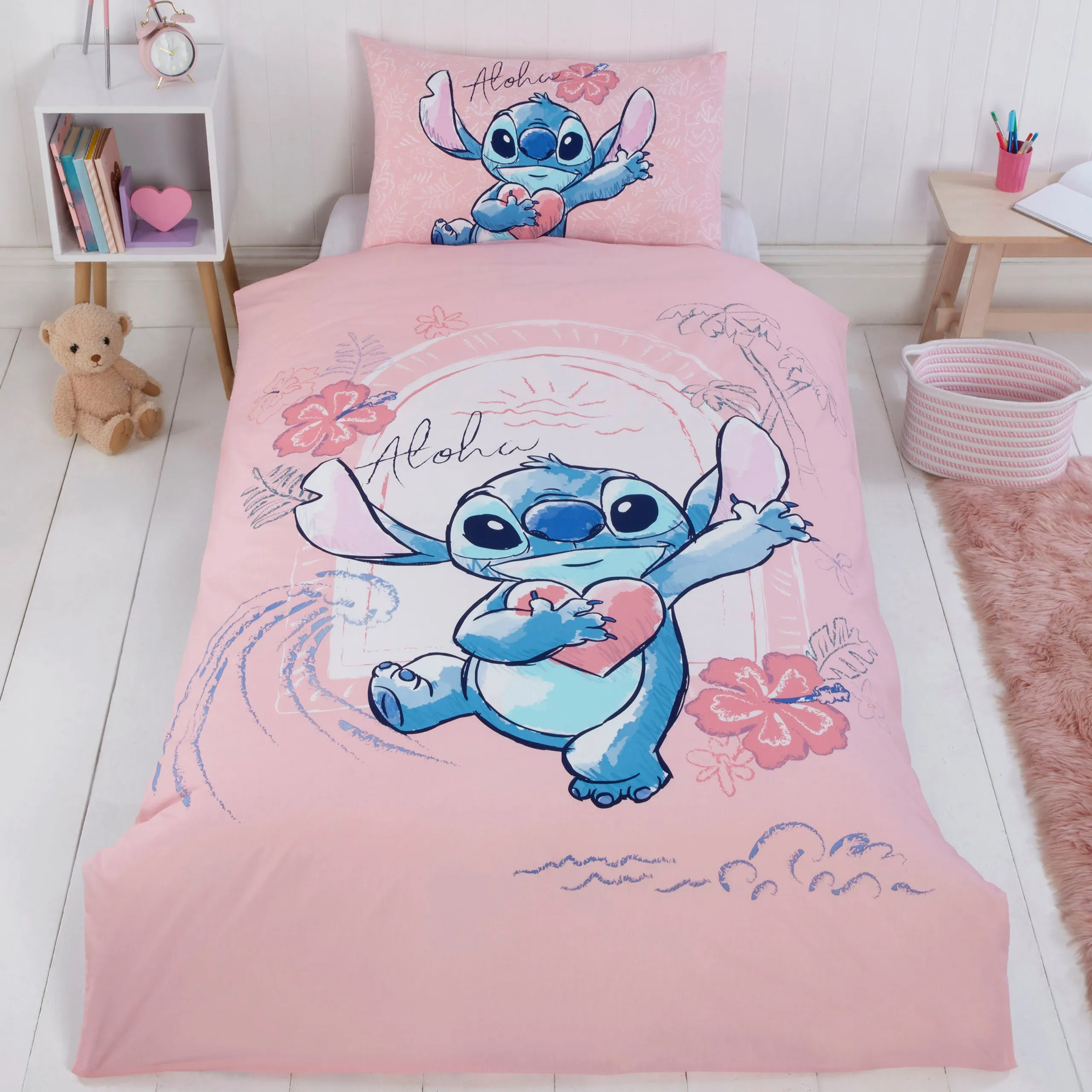 Lilo and Stitch Pink Single Duvet Cover and Pillowcase Set