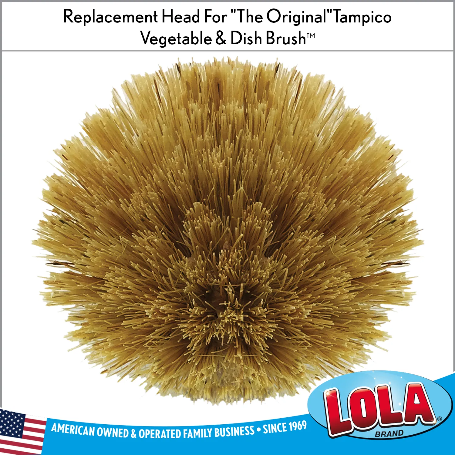 LOLA "The Original" Tampico Vegetable & Dish Brush Replacement Large Heads, 3 Pack