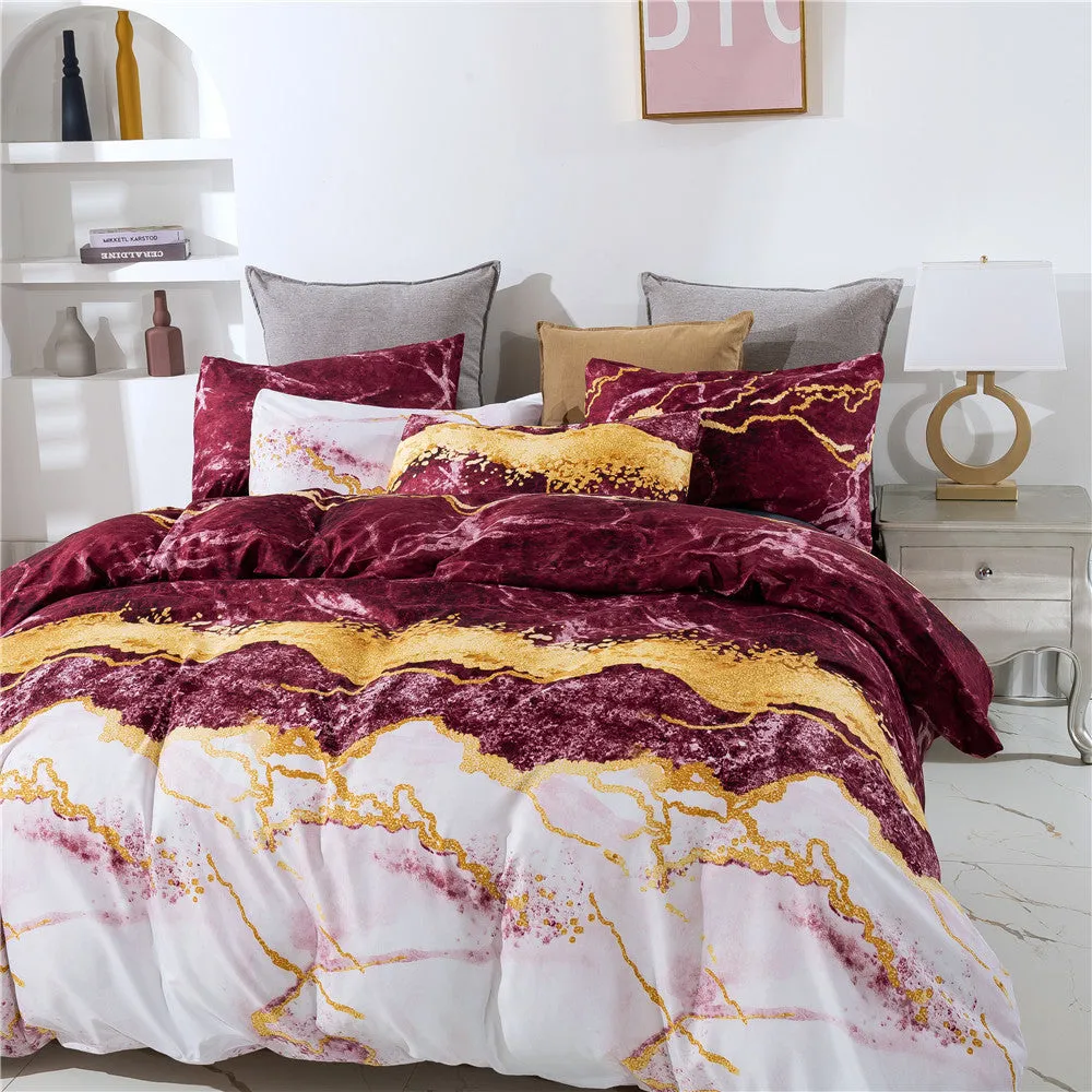 Marble Print Quilt Cover And Pillowcase Three-Piece Set