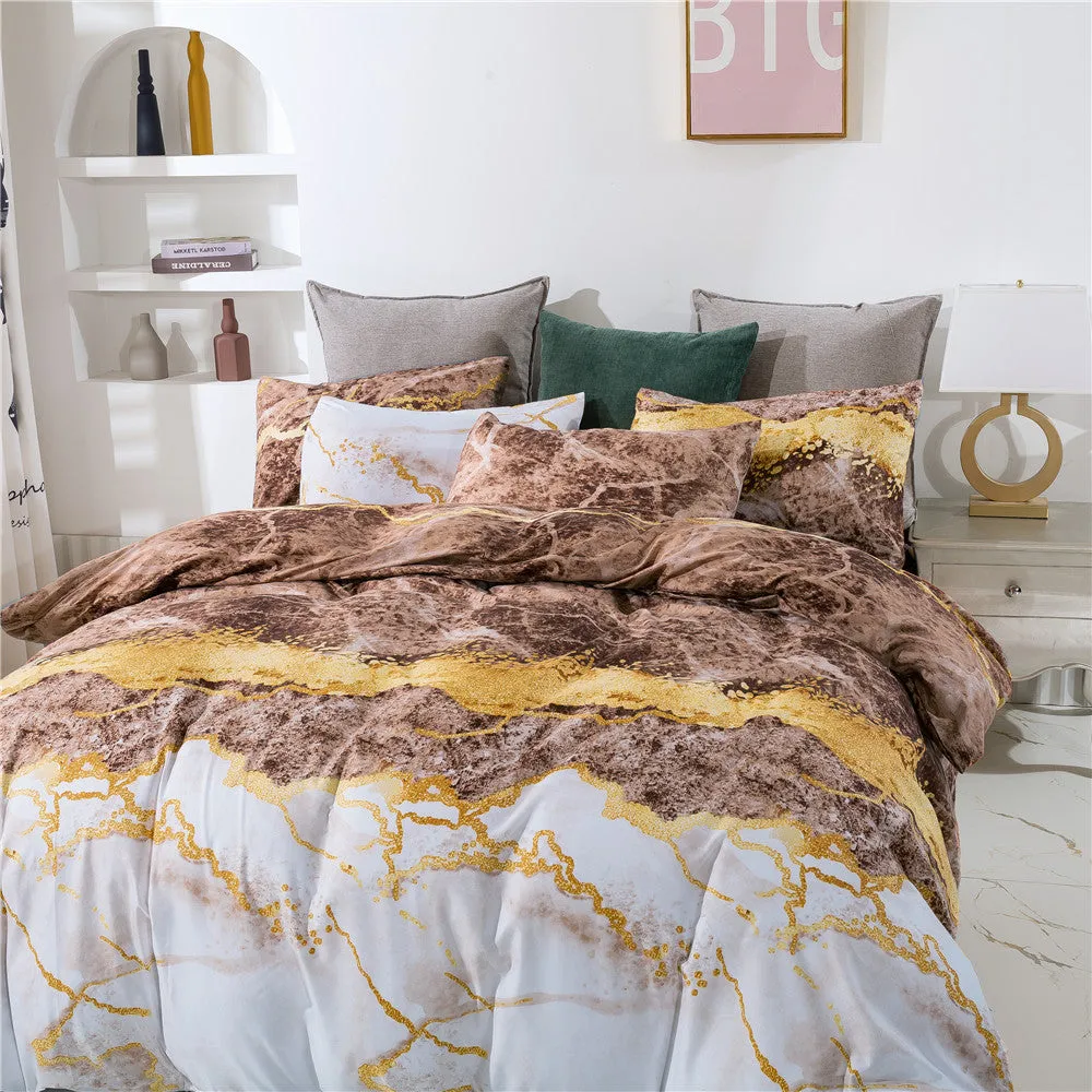 Marble Print Quilt Cover And Pillowcase Three-Piece Set