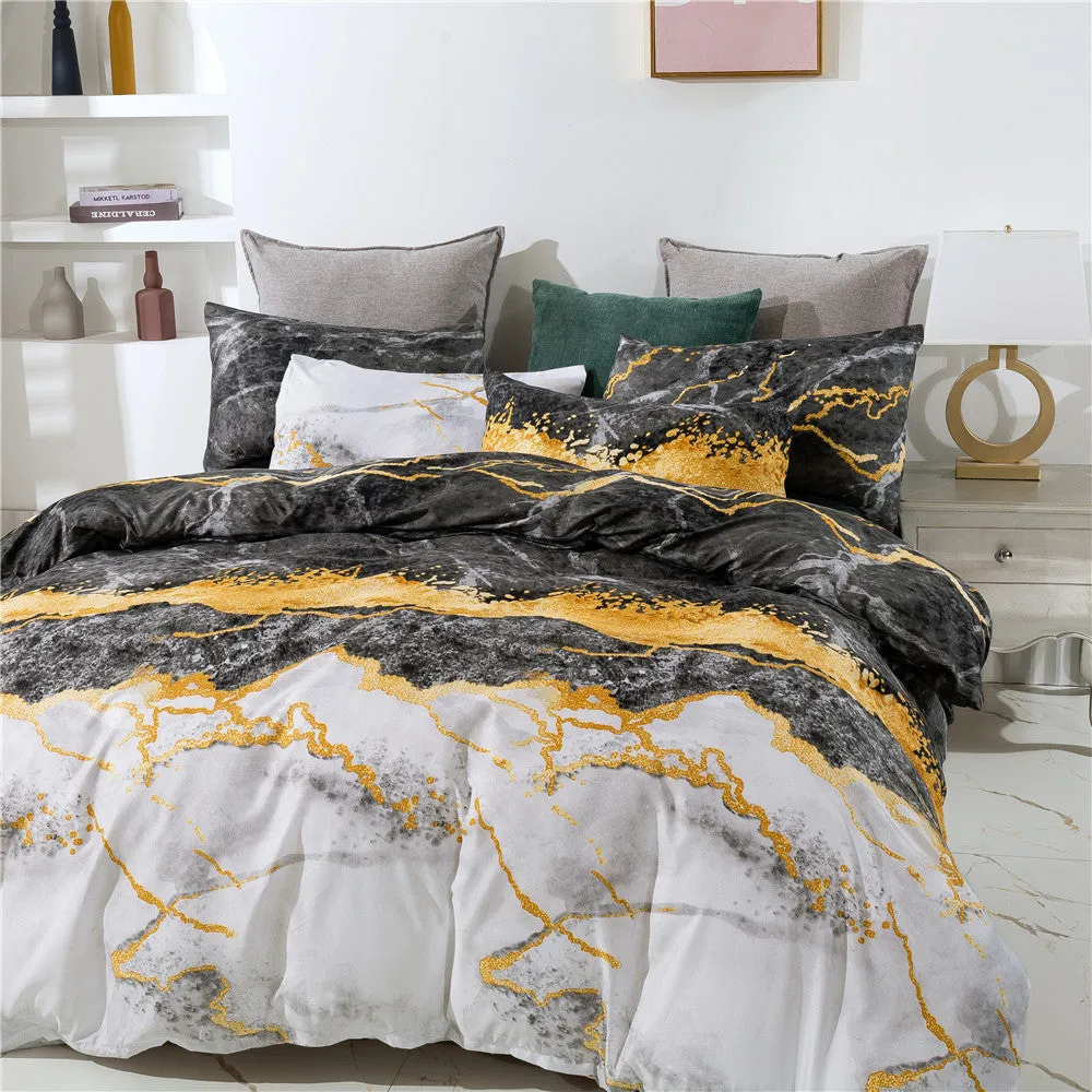 Marble Print Quilt Cover And Pillowcase Three-Piece Set