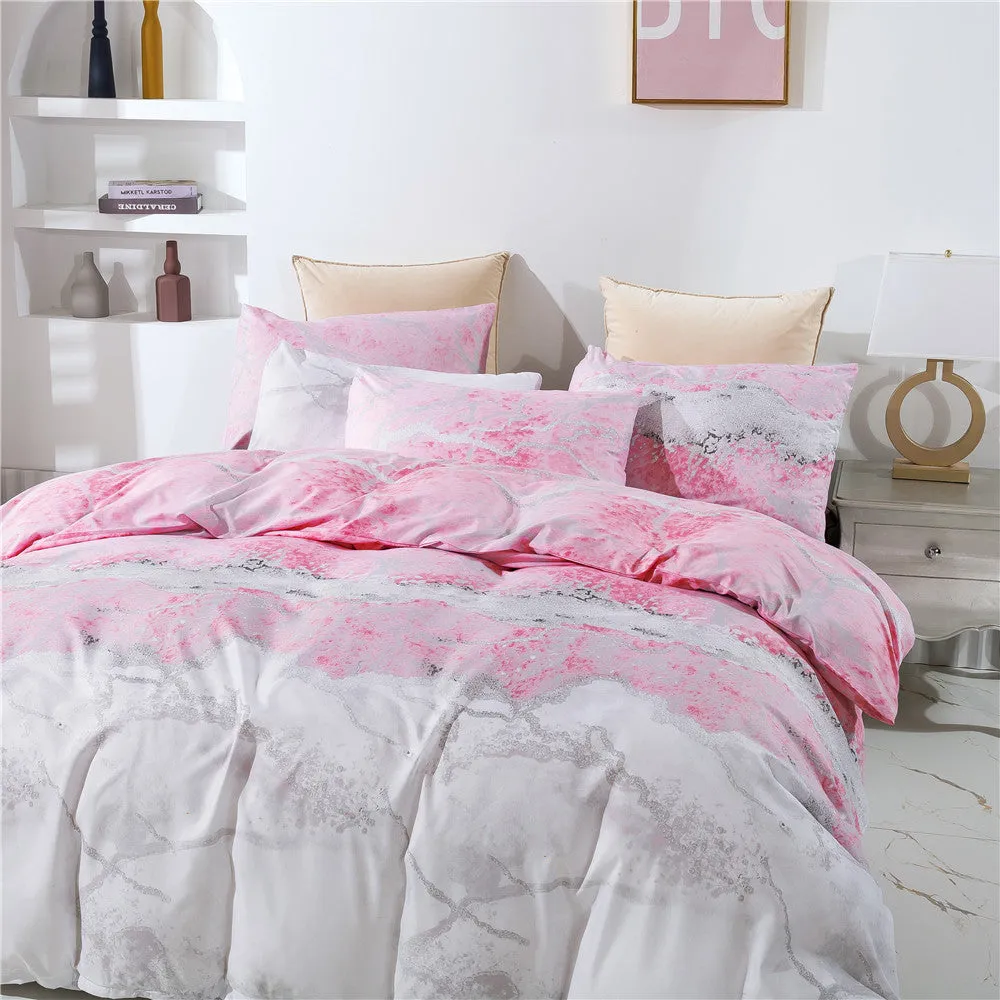 Marble Print Quilt Cover And Pillowcase Three-Piece Set