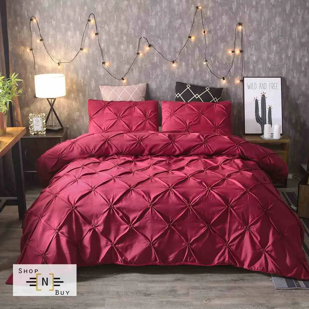 Maroon Pintucks Duvet Set - 8 Pieces