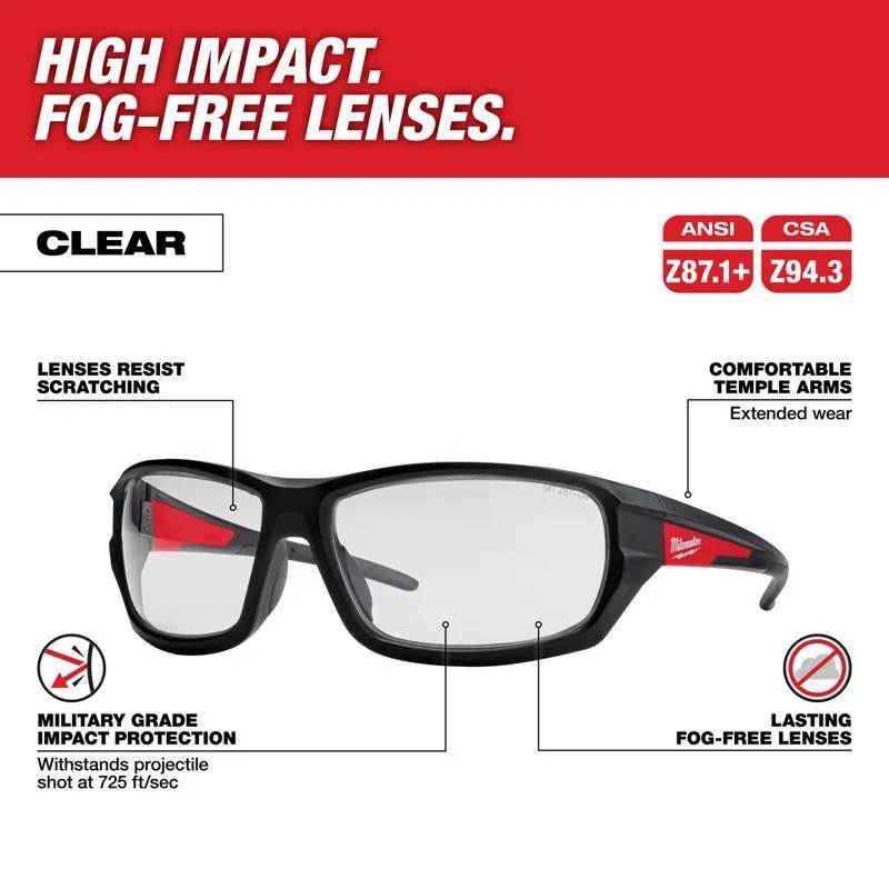 Milwaukee Anti-Fog Performance Safety Glasses Clear Lens Black/Red Frame 1 pc