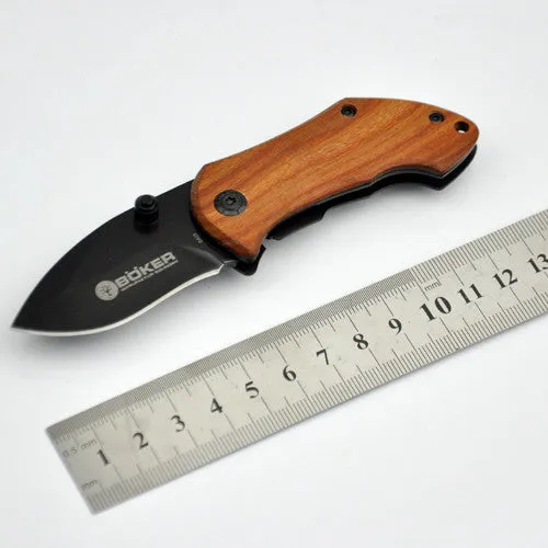 Mini Small Folding Knife 440C Blade Wood Handle survival Pocket Knife-2pcs/set