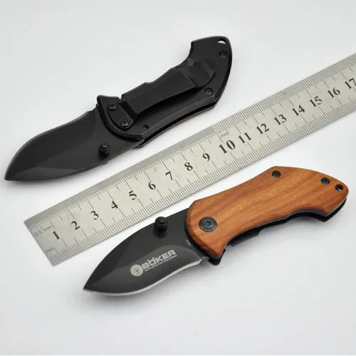 Mini Small Folding Knife 440C Blade Wood Handle survival Pocket Knife-2pcs/set