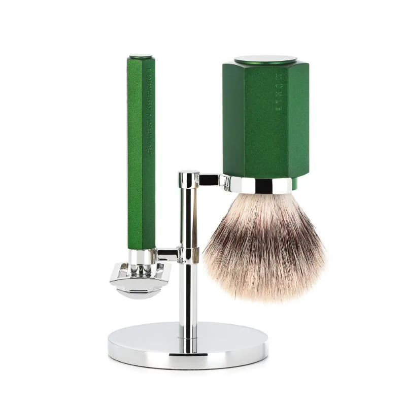 MUHLE Hexagon Forest Shaving Set with Safety Razor & Silvertip Fibre® Shaving Brush