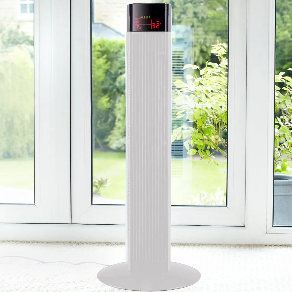 Neo 36” White Free Standing 3 Speed Tower Fan with Remote Control