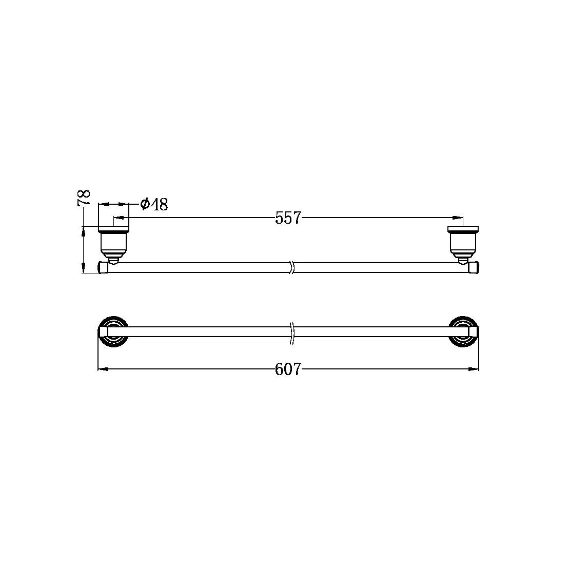 Nero York Single Towel Rail Matte Black 600MM 6924-MB