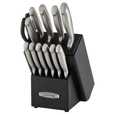 New - Farberware Edgekeeper 13 Piece Self Sharpening StainlessSteel Hollow Handle Knife Block Set