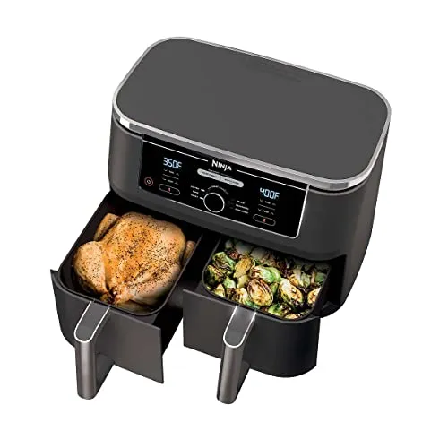 Ninja AD350CO Foodi 10 Quart 6-in-1 DualZone XL 2-Basket Air Fryer with 2 Independent Frying Baskets, Match Cook & Smart Finish to Roast, Broil, Dehydrate & More for Quick, Easy Family-Sized Meals, Grey (Renewed)