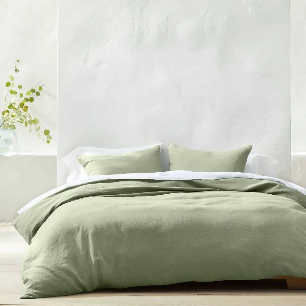 Open Box - Full/Queen Linen Duvet & Sham Set Sage Green - Casaluna