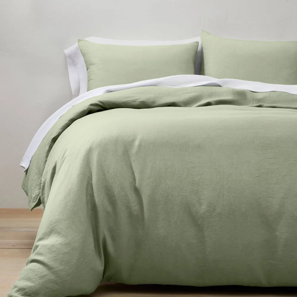 Open Box - Full/Queen Linen Duvet & Sham Set Sage Green - Casaluna