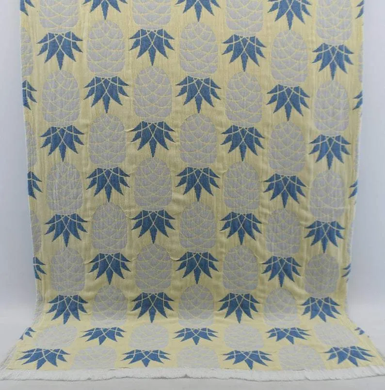 Pineapple Blue Yellow 100% Cotton Towel