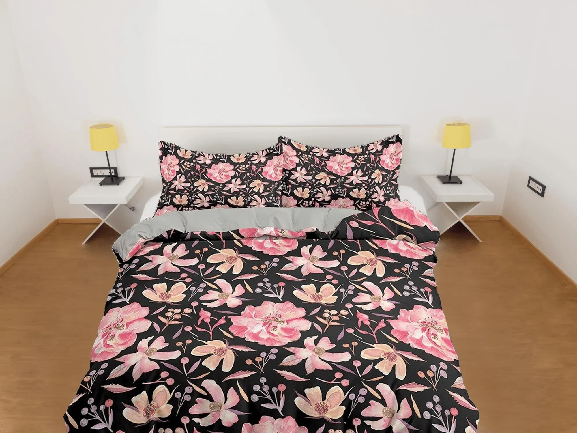 Pink floral retro duvet cover colorful bedding, teen girl bedroom, baby girl crib bedding boho maximalist bedspread aesthetic bedding