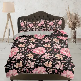 Pink floral retro duvet cover colorful bedding, teen girl bedroom, baby girl crib bedding boho maximalist bedspread aesthetic bedding