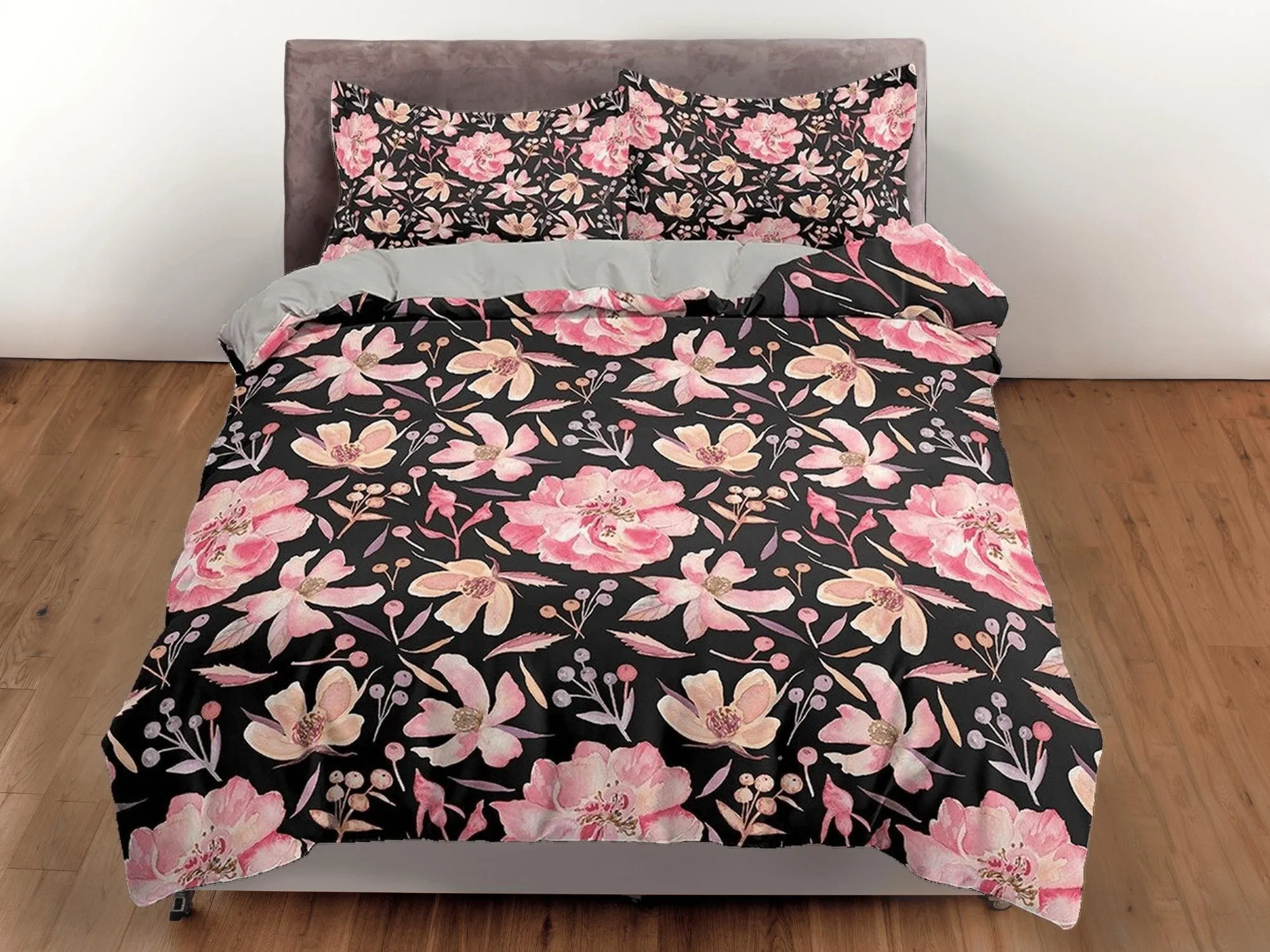 Pink floral retro duvet cover colorful bedding, teen girl bedroom, baby girl crib bedding boho maximalist bedspread aesthetic bedding